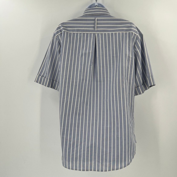 Kal Rieman Shirt Women Medium Blue Striped Twist Front Tie Waist Button Down USA - Picture 2 of 8